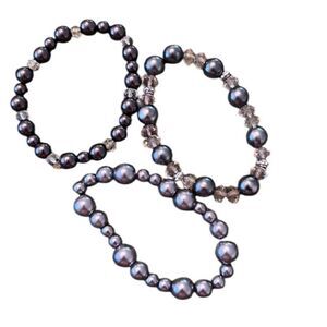 NWT Angelas Designs 3 hand made faux pearl stretch bracelets great for stacking